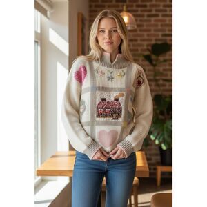 Vintage 90s High Gate Ltd Whimsical Knit Sweater Cottagecore Folk Art